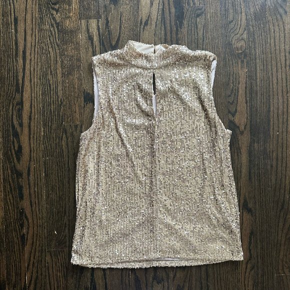CALVIN KLEIN Womens Sequined Sleeveless Mock Neck Party Party Top - Picture 2 of 6